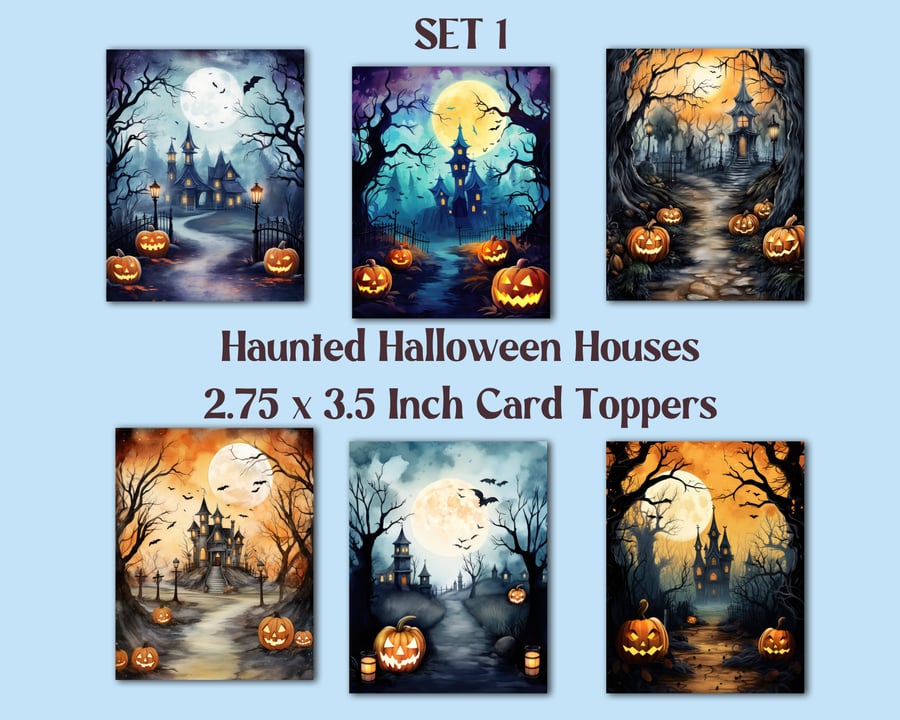 Haunted Halloween Houses Set of 6 2.75 x 3.5 Inch Card Toppers for Card Making