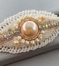 Bridal Peach Pearl Beaded Vintage Style Hair Barrette Clip - Image 1