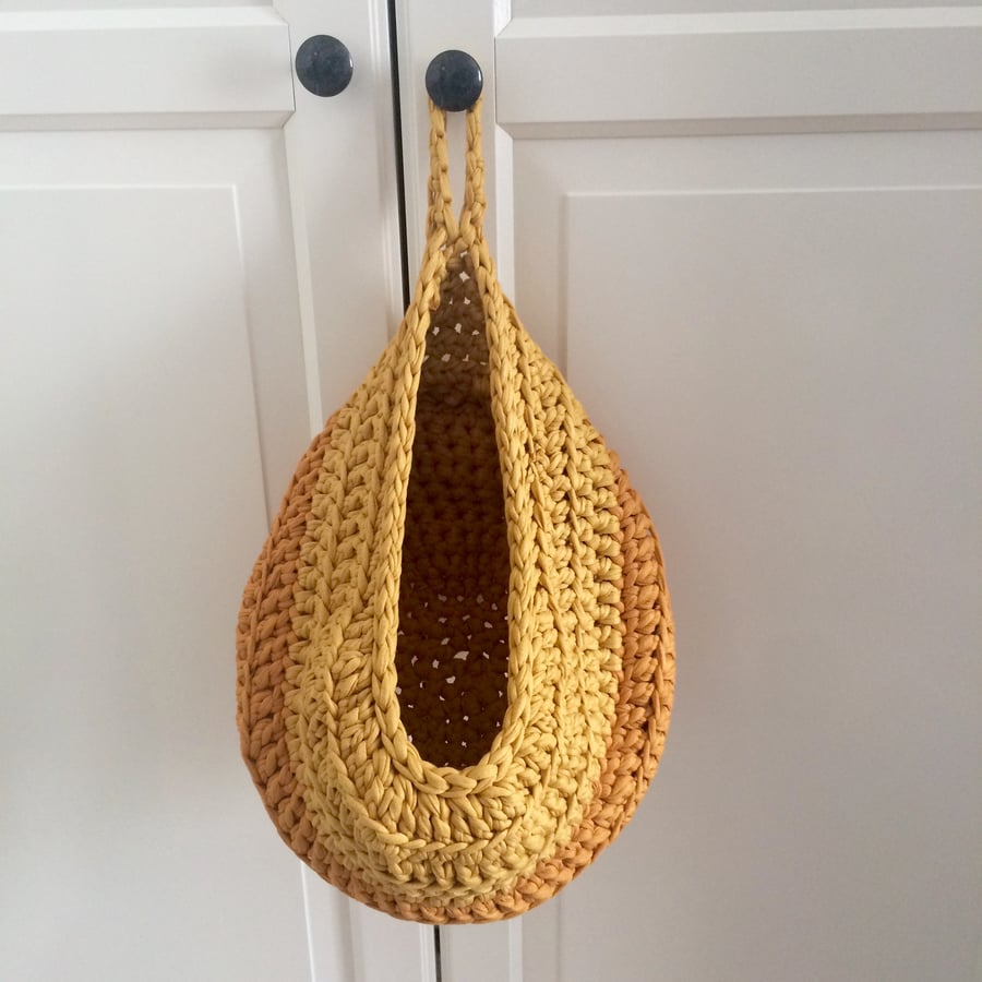 Large crochet hanging basket - mustard yellow