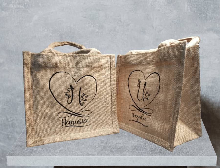 Eco friendly, Personalised Jute Gift Bag with Monogram and Name
