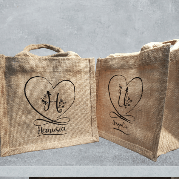 Eco friendly, Personalised Jute Gift Bag with Monogram and Name