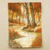 original art woodland watercolour landscape painting ( ref F 758 D5 )