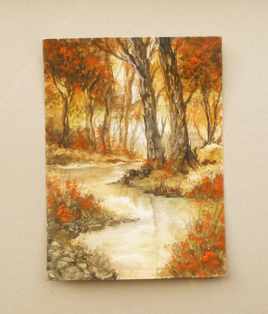original art woodland watercolour landscape painting ( ref F 758 D5 )