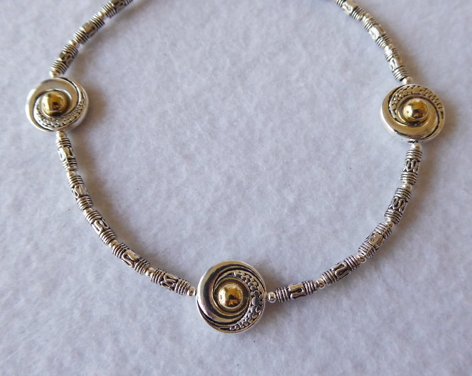 Dragon Eye Anklet with Tibetan Silver Fancy Tube Beads