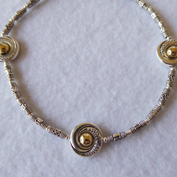 Dragon Eye Anklet with Tibetan Silver Fancy Tube Beads