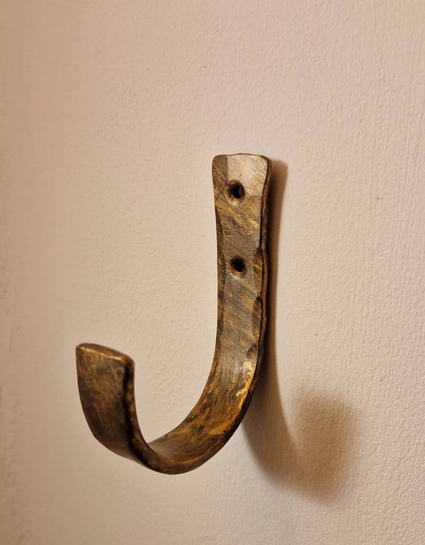 Pair of Oar Hooks Wrought Iron with Antique Brass Wax Finish Paddle Gun Holder