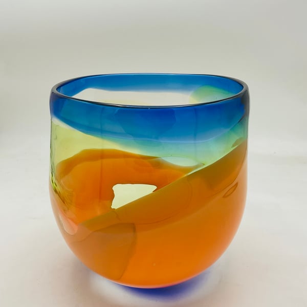 Cobalt ,Citrus ,Orange Stripey Bowl