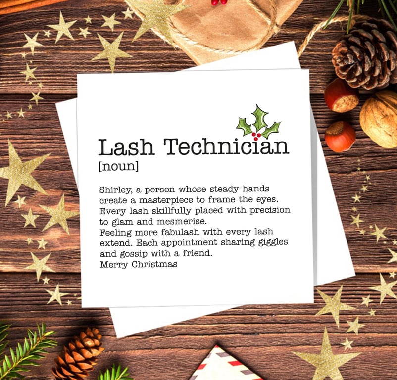LashTechnician Definition Personalised Christmas Card - blank inside