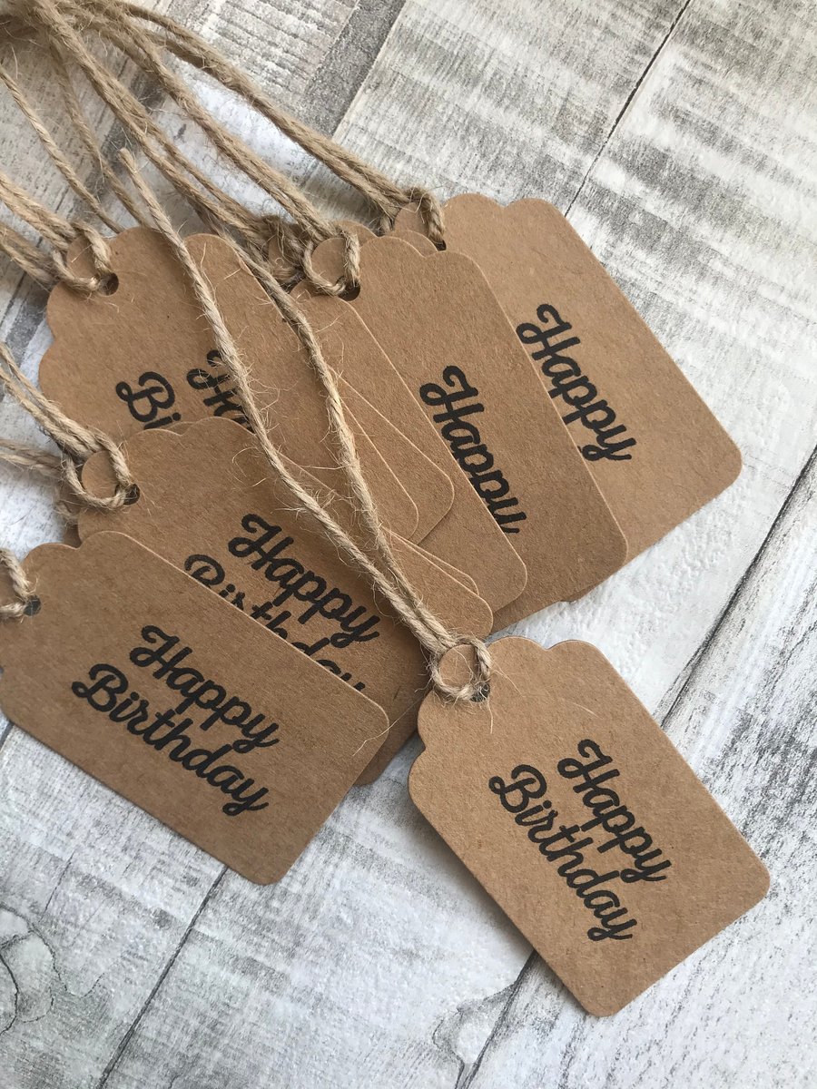 Handmade Kraft 'Happy Birthday' Gift Tags with Jute String (Pack of 10)