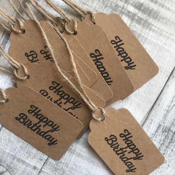 Handmade Kraft 'Happy Birthday' Gift Tags with Jute String (Pack of 10)