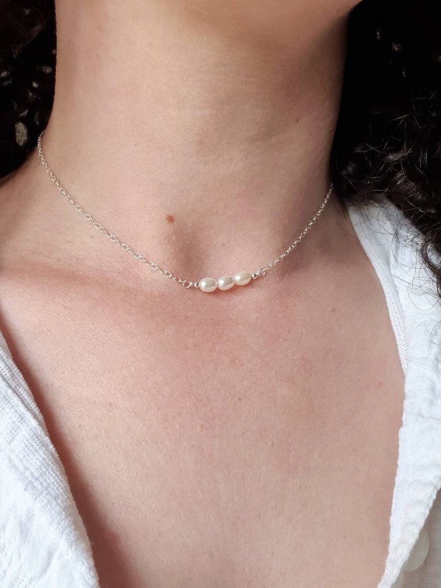 Delicate freshwater pearl and sterling silver bridal necklace