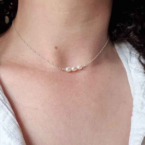 Delicate freshwater pearl and sterling silver bridal necklace