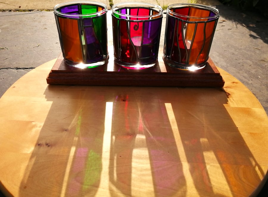 Exotic Gems is a Set of 3 Stained Glass Candle Holders set