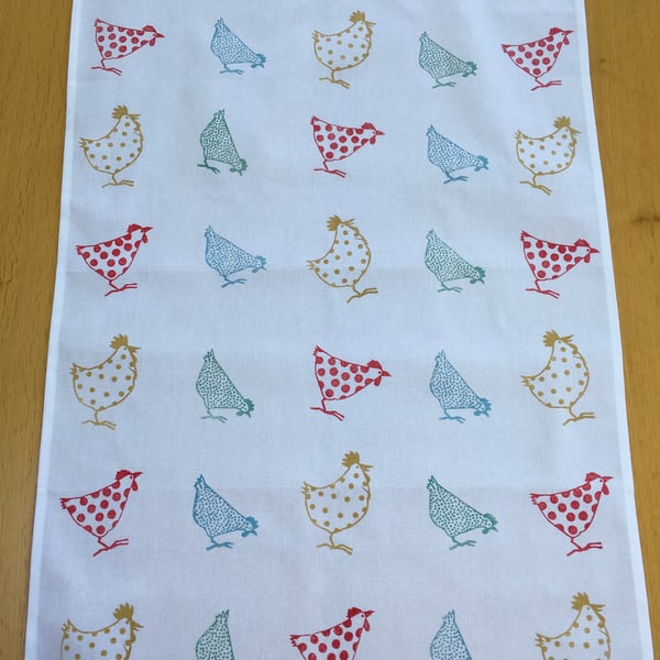 Hand Block Printed Tea Towel - Chickens