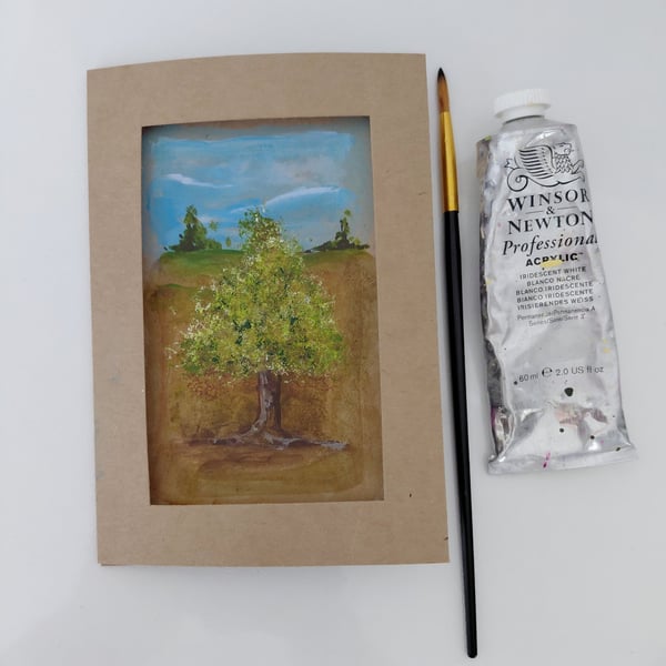 Original Art Hand Painted Card of Autumn Tree Landscape