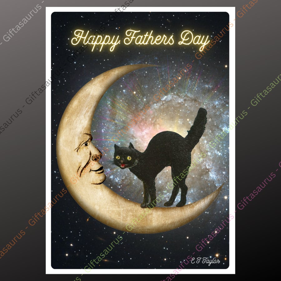 Personalised Fathers Day Card Wiccan Pagan Wiccan Gothic Fantasy Art Black Cat