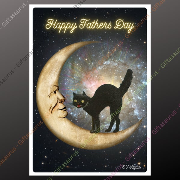 Personalised Fathers Day Card Wiccan Pagan Wiccan Gothic Fantasy Art Black Cat