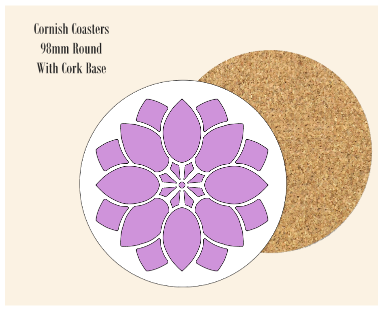 Purple Abstract Flower  Coaster 9.8cm Round With Cork Base.- Design 3