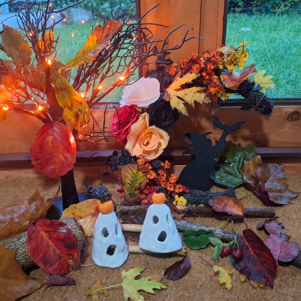 Handmade Ceramic Ghost Incense Burners – Matching Pumpkin Pair