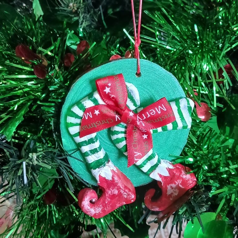  Elf legs Christmas tree decoration, made from air dry clay 