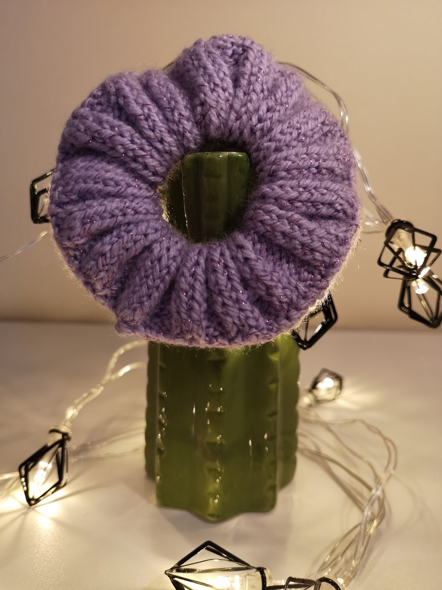 Purple glittery knitted scrunchie
