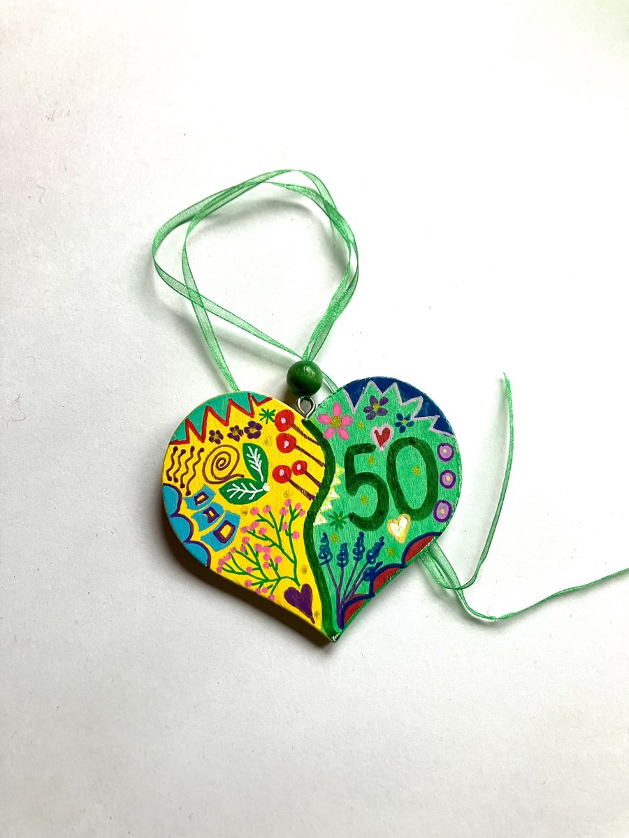 50th birthday hand painted heart