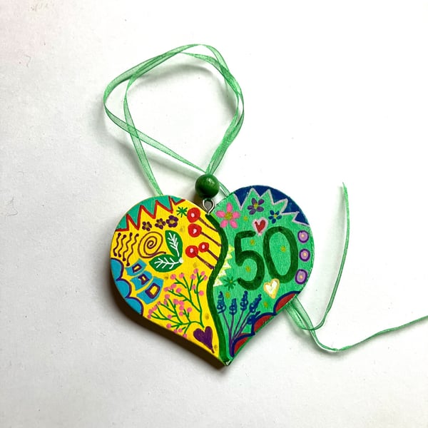 50th birthday hand painted heart