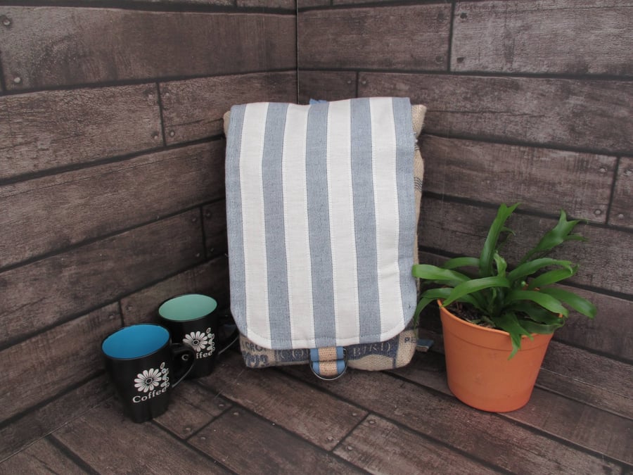 Eco Rucksack -  Handmade from Sustainable Materials - Blue stripe