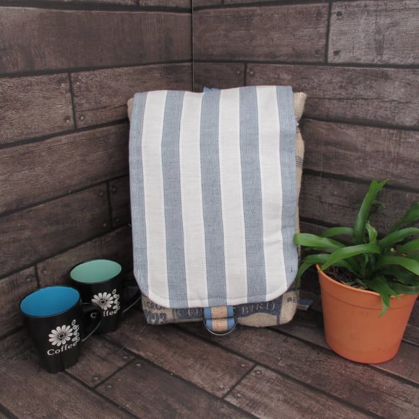 Eco Rucksack -  Handmade from Sustainable Materials - Blue stripe