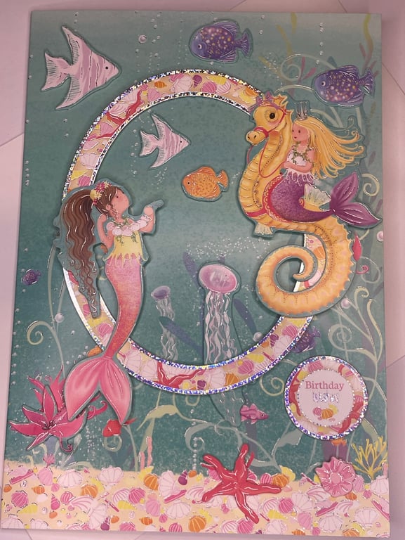 Princess mermaid cute under the sea birthday wishes card