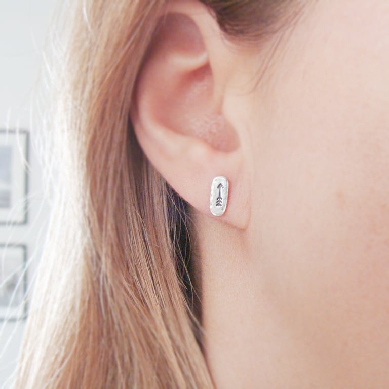 Sterling Silver Single Arrow Stud Earrings - Hand Stamped Symbol Jewellery
