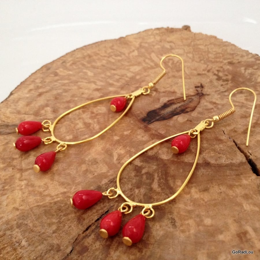 Red Coral Chandelier Earrings