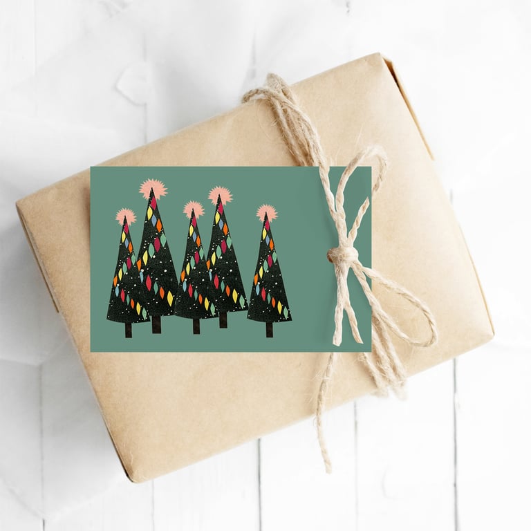 Set of 12 Gift Tags - Christmas Forest (Green)