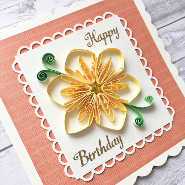 Birthday card - quilled flower - boxed card option