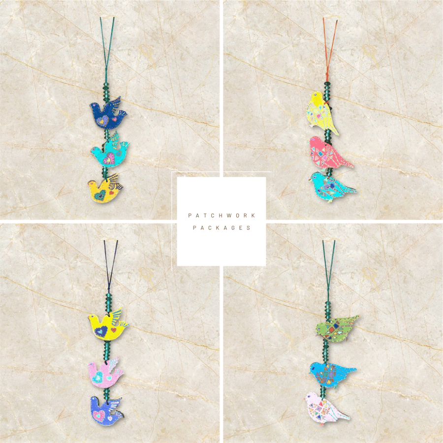 Hanging Decorations - folk art style hand painted little wooden birds