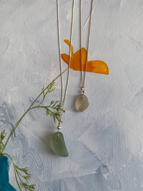 Sterling silver sea glass  pendants