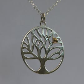 Sterling Silver Tree of Life Pendant with Golden Apple