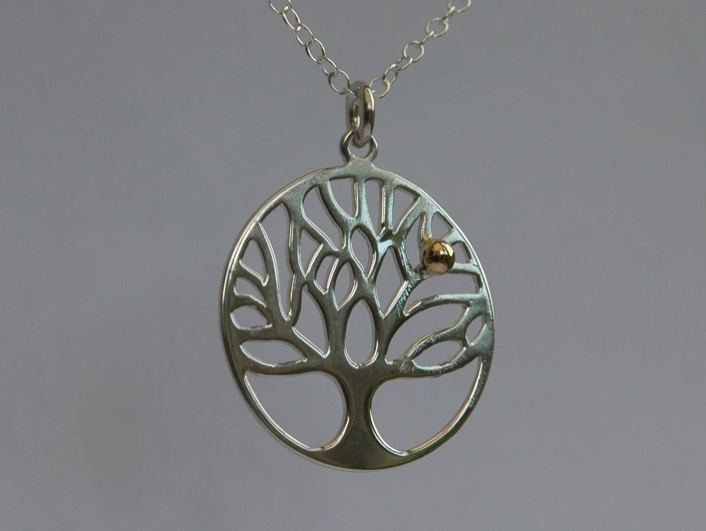 Sterling Silver Tree of Life Pendant with Golden Apple