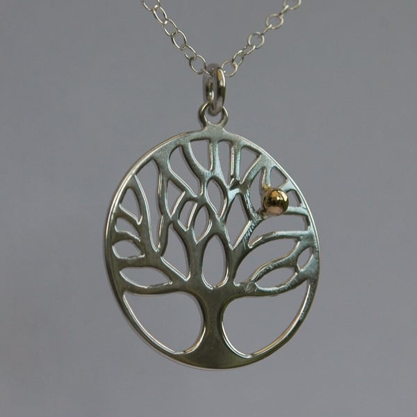 Sterling Silver Tree of Life Pendant with Golden Apple