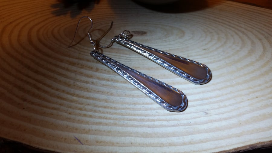Upcycled Silver Plated Ribbon Spoon Handle Earrings