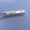 Hand Stamped personalised four sided bar pendant on stainless steel ball chain