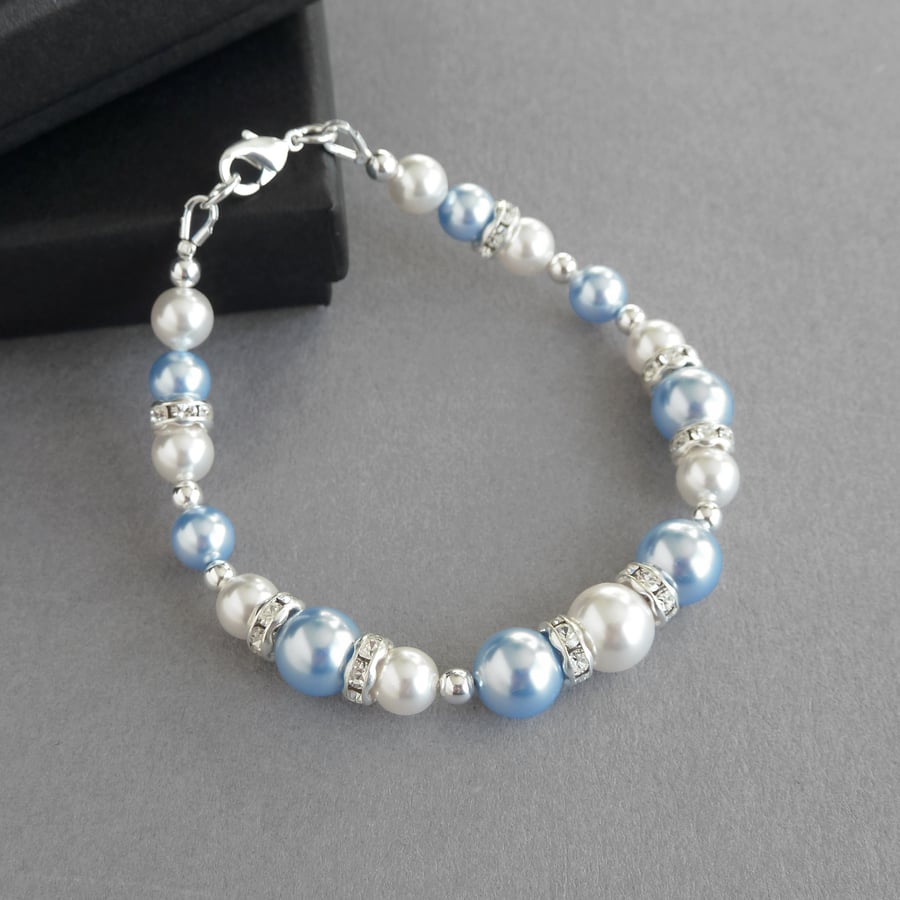 Light Blue and White Pearl Bracelet - Pale Blue Bridesmaid Jewellery - Wedding