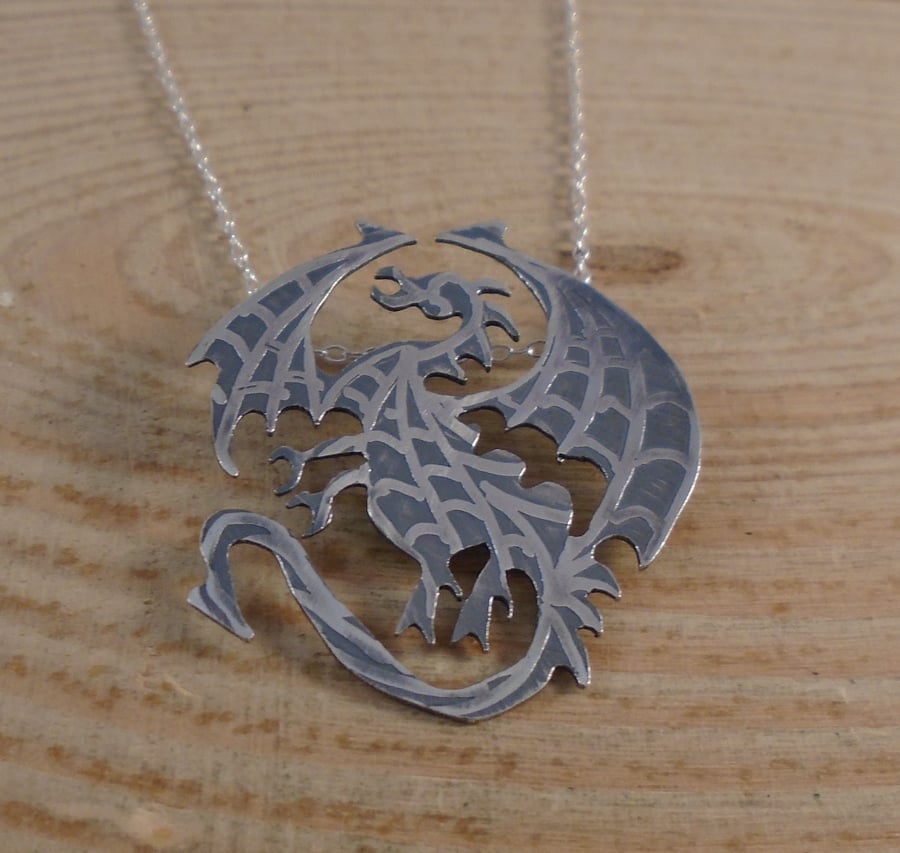 Sterling Silver Etched Dragon Necklace