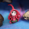 Tiny Toadstool Gnome with fly agaric robes 'Flik' OOAK Sculpt by Ann Galvin