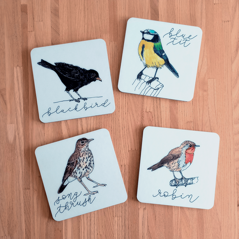 British Songbirds - Mix & Match Set of x4 Eco Wooden Coasters