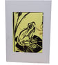 Lino print Frog on yellow paper with petal texture - Image 3