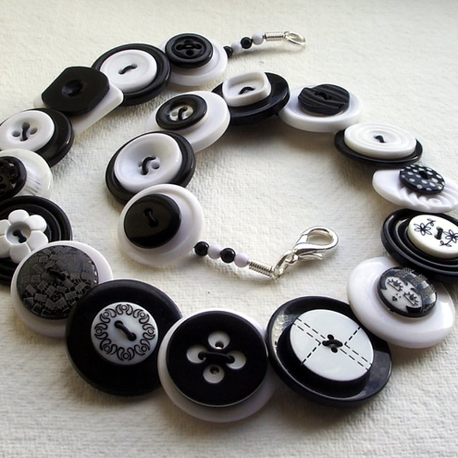 Winter - Black and White button necklace  