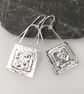  Sterling Silver textured square earrings.