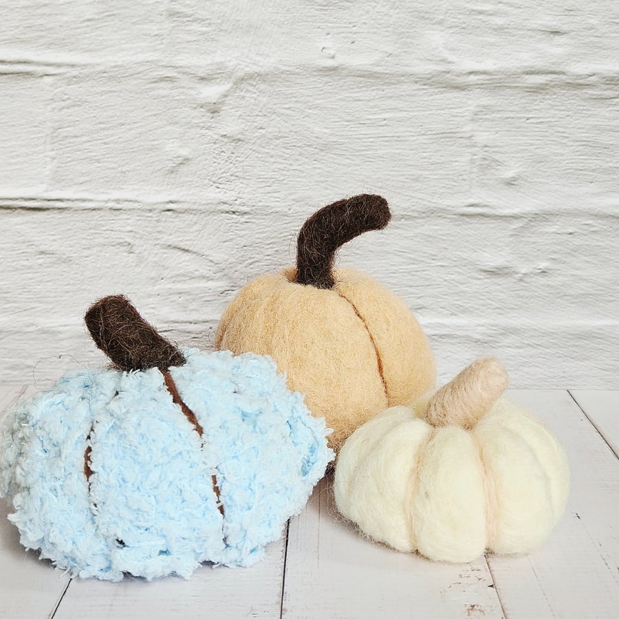 Image of Pumpkin (Set of 3) - 'Cool' Colours, Needle Felted, Autumn Table Décor