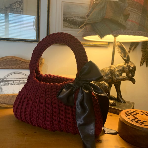 Burgundy Crochet Handbag 